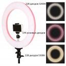 Кольцевой свет лампа визажиста (диаметр 41см, 600 диодов, 3 диммера, 3200-5500K+розовый) + стойка 2м